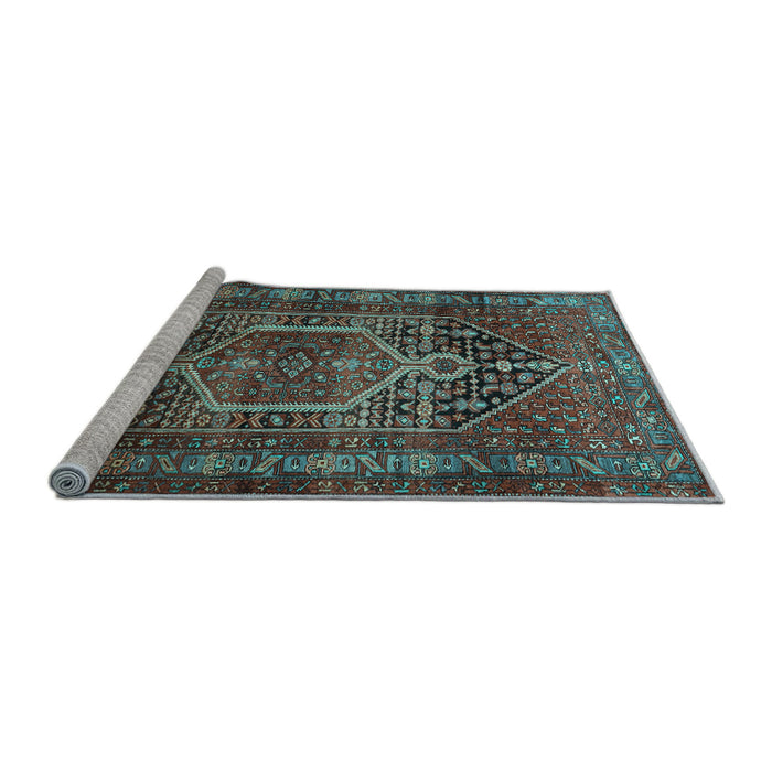 Sideview of Machine Washable Persian Light Blue Traditional Rug, wshtr669lblu