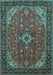 Machine Washable Medallion Light Blue Traditional Rug, wshtr66lblu