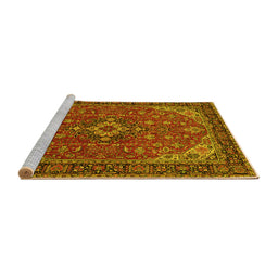 Sideview of Machine Washable Medallion Yellow Traditional Rug, wshtr66yw