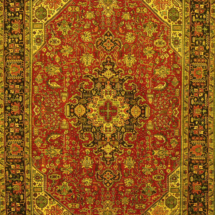 Machine Washable Medallion Yellow Traditional Rug, wshtr66yw