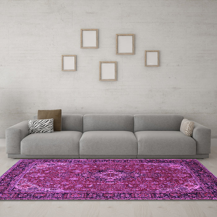 Machine Washable Medallion Purple Traditional Area Rugs in a Living Room, wshtr66pur