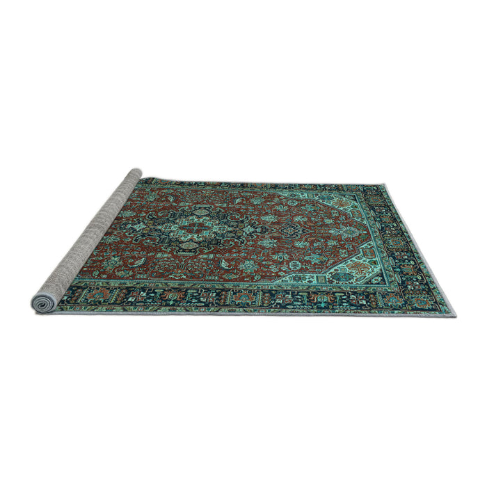 Sideview of Machine Washable Medallion Light Blue Traditional Rug, wshtr66lblu