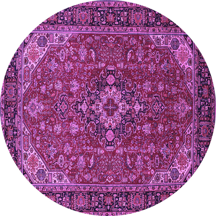 Round Machine Washable Medallion Purple Traditional Area Rugs, wshtr66pur