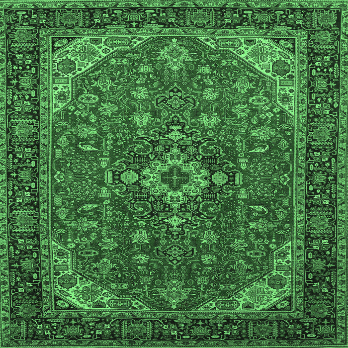 Square Machine Washable Medallion Emerald Green Traditional Area Rugs, wshtr66emgrn