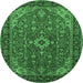 Round Machine Washable Medallion Emerald Green Traditional Area Rugs, wshtr66emgrn