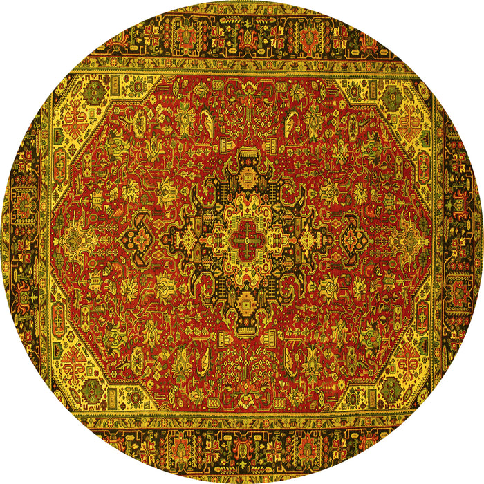 Round Machine Washable Medallion Yellow Traditional Rug, wshtr66yw