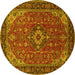 Round Machine Washable Medallion Yellow Traditional Rug, wshtr66yw