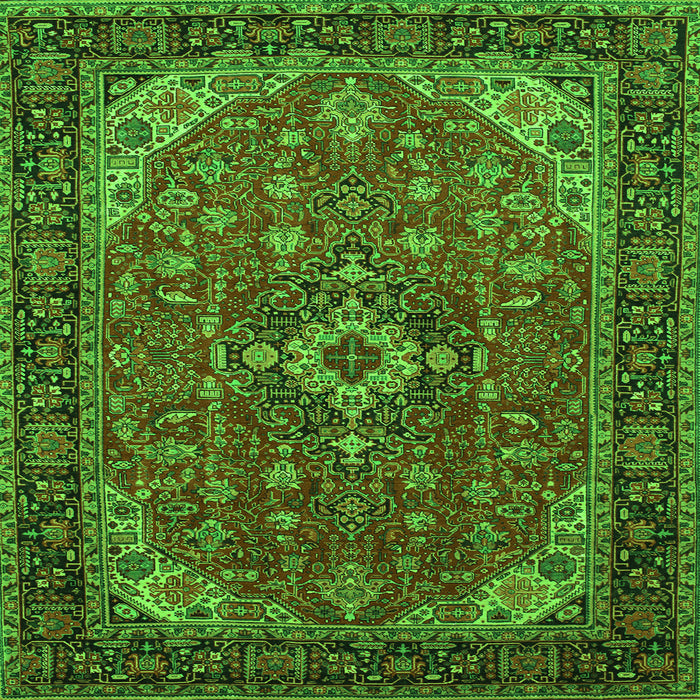 Round Machine Washable Medallion Green Traditional Area Rugs, wshtr66grn