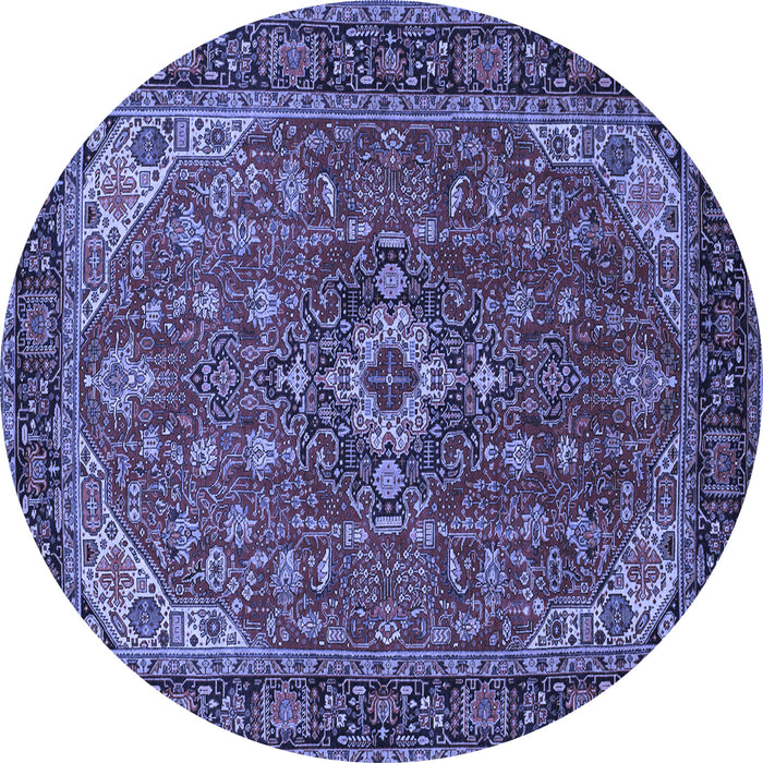 Round Machine Washable Medallion Blue Traditional Rug, wshtr66blu