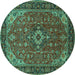 Round Machine Washable Medallion Turquoise Traditional Area Rugs, wshtr66turq