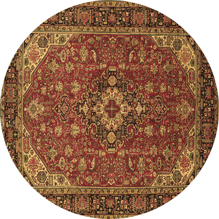Round Machine Washable Medallion Brown Traditional Rug, wshtr66brn