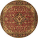 Round Machine Washable Medallion Brown Traditional Rug, wshtr66brn