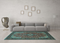 Machine Washable Medallion Light Blue Traditional Rug in a Living Room, wshtr66lblu