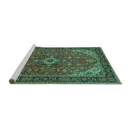 Sideview of Machine Washable Medallion Turquoise Traditional Area Rugs, wshtr66turq