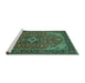 Sideview of Machine Washable Medallion Turquoise Traditional Area Rugs, wshtr66turq