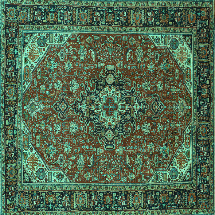 Square Medallion Turquoise Traditional Rug, tr66turq