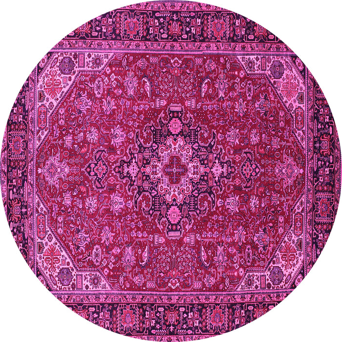 Round Machine Washable Medallion Pink Traditional Rug, wshtr66pnk