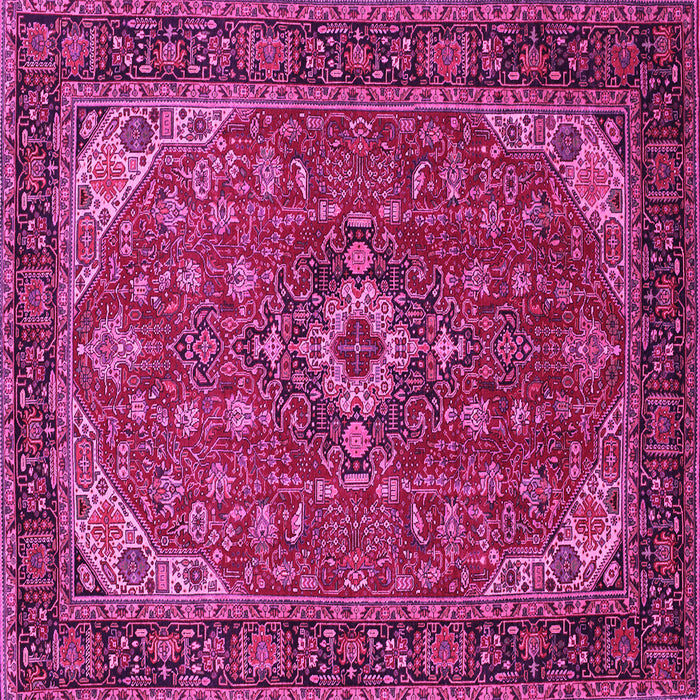 Square Machine Washable Medallion Pink Traditional Rug, wshtr66pnk