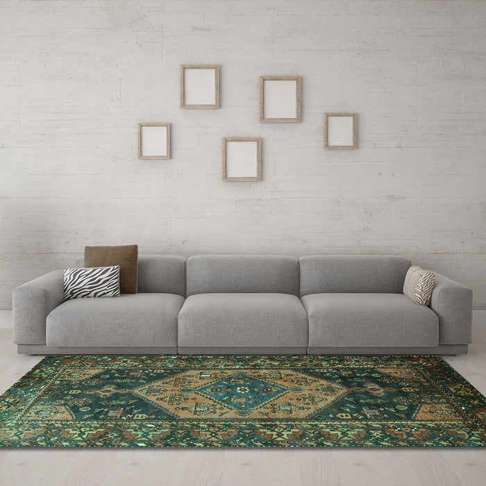 Machine Washable Persian Turquoise Traditional Area Rugs in a Living Room,, wshtr670turq