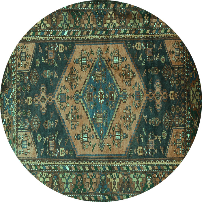 Round Persian Turquoise Traditional Rug, tr670turq