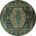Round Persian Turquoise Traditional Rug, tr670turq