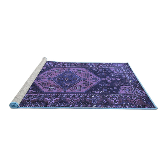 Sideview of Machine Washable Persian Blue Traditional Rug, wshtr670blu