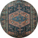 Round Machine Washable Persian Light Blue Traditional Rug, wshtr670lblu