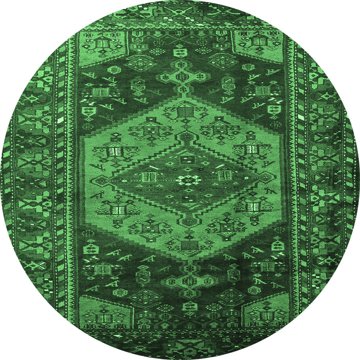 Round Machine Washable Persian Emerald Green Traditional Area Rugs, wshtr670emgrn