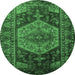 Round Machine Washable Persian Emerald Green Traditional Area Rugs, wshtr670emgrn