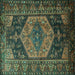 Square Machine Washable Persian Turquoise Traditional Area Rugs, wshtr670turq