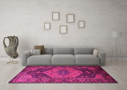Machine Washable Persian Pink Traditional Rug in a Living Room, wshtr670pnk