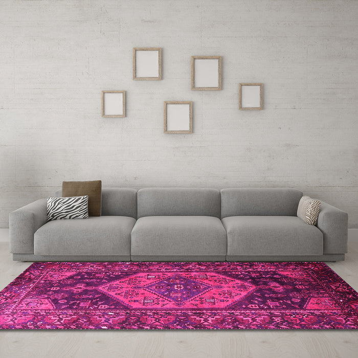 Machine Washable Persian Pink Traditional Rug in a Living Room, wshtr670pnk