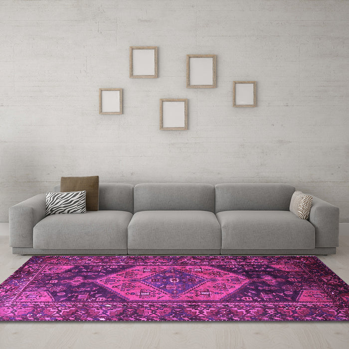 Machine Washable Persian Purple Traditional Area Rugs in a Living Room, wshtr670pur