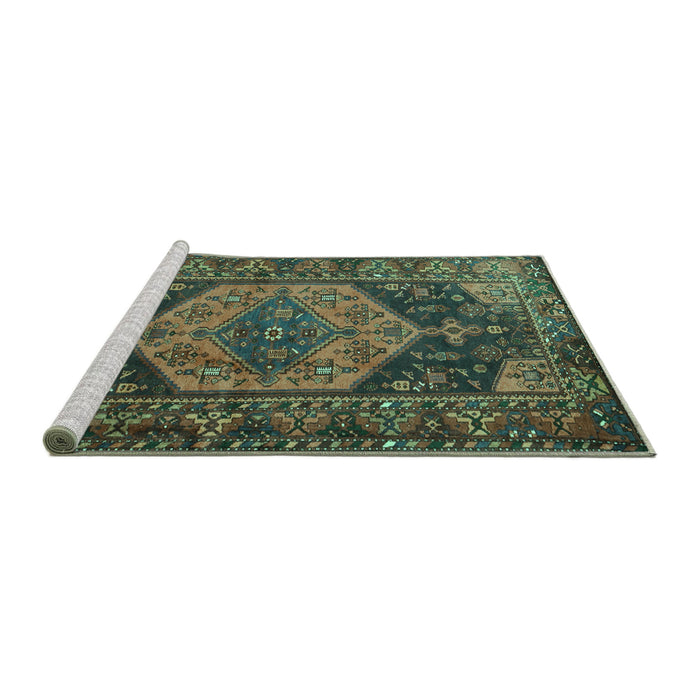 Sideview of Machine Washable Persian Turquoise Traditional Area Rugs, wshtr670turq