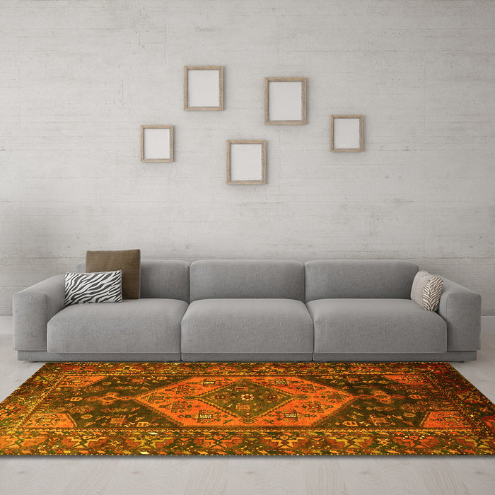 Machine Washable Persian Yellow Traditional Rug in a Living Room, wshtr670yw