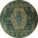 Round Machine Washable Persian Turquoise Traditional Area Rugs, wshtr670turq