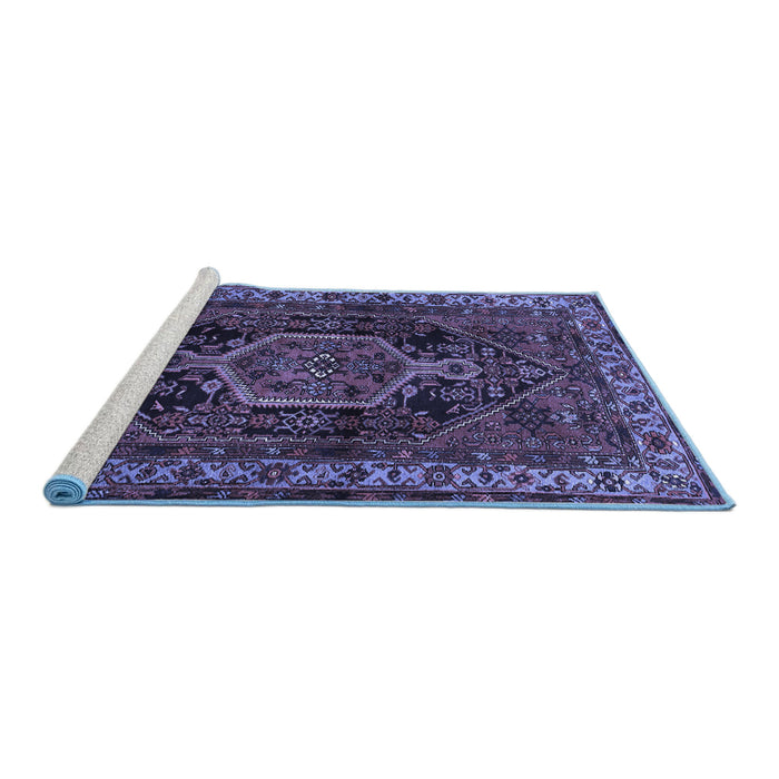 Sideview of Machine Washable Persian Blue Traditional Rug, wshtr671blu