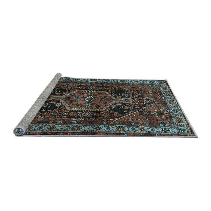 Sideview of Machine Washable Persian Light Blue Traditional Rug, wshtr671lblu