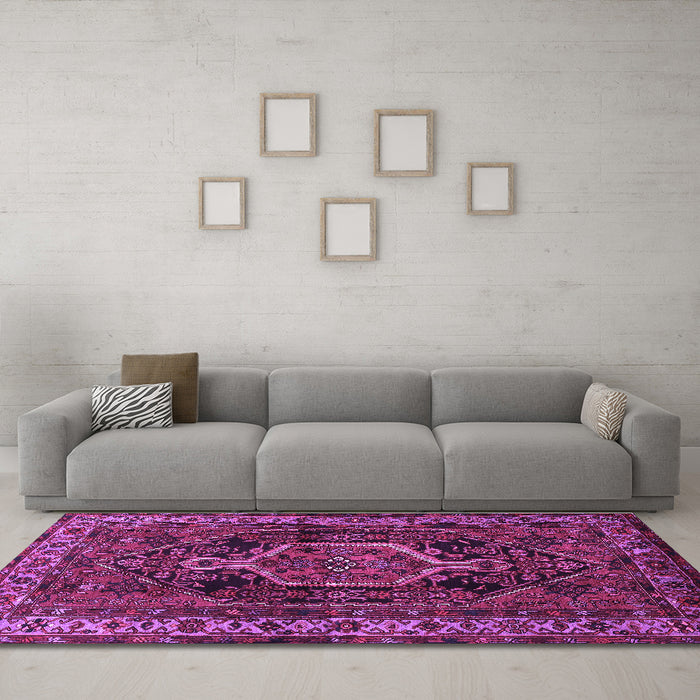 Machine Washable Persian Purple Traditional Area Rugs in a Living Room, wshtr671pur