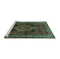 Sideview of Machine Washable Persian Turquoise Traditional Area Rugs, wshtr671turq