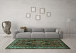 Machine Washable Persian Turquoise Traditional Area Rugs in a Living Room,, wshtr671turq