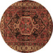 Round Persian Brown Traditional Rug, tr671brn