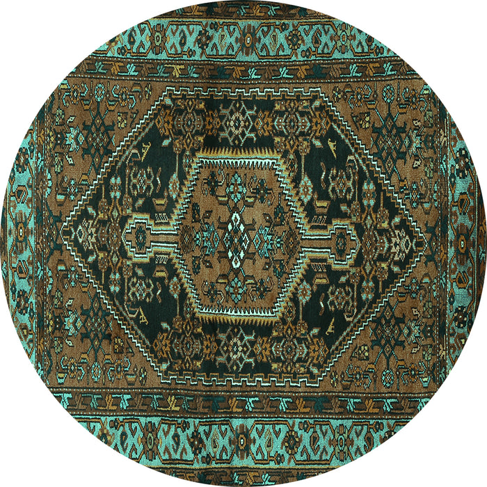 Round Persian Turquoise Traditional Rug, tr671turq