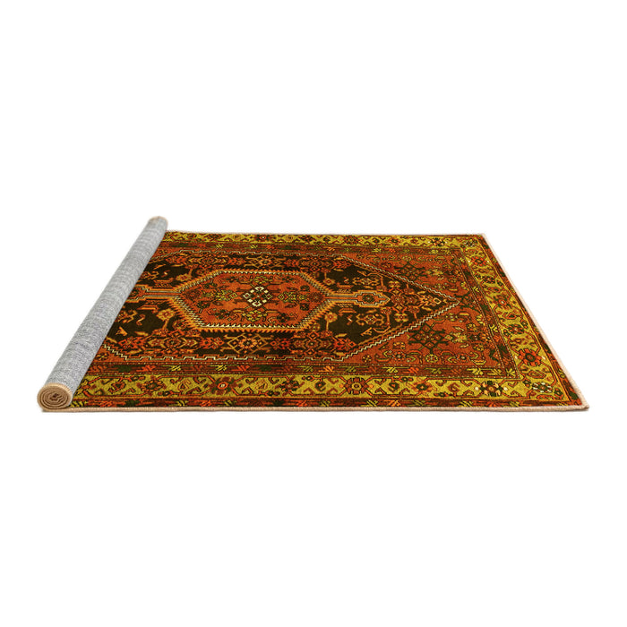 Sideview of Machine Washable Persian Yellow Traditional Rug, wshtr671yw