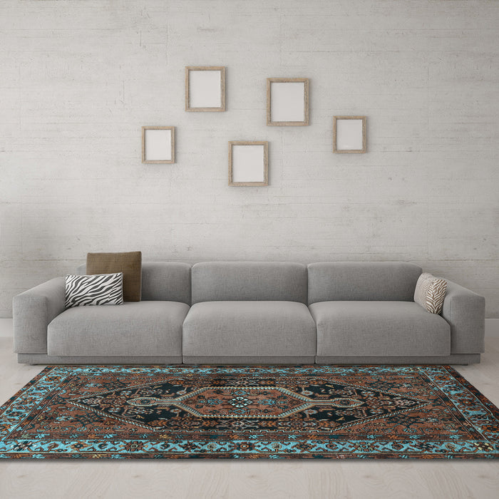 Machine Washable Persian Light Blue Traditional Rug in a Living Room, wshtr671lblu