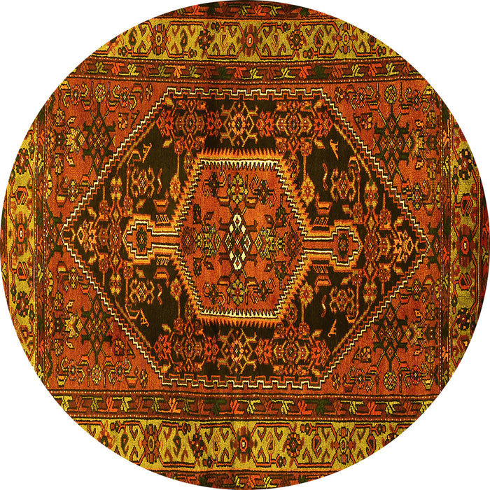 Round Persian Yellow Traditional Rug, tr671yw