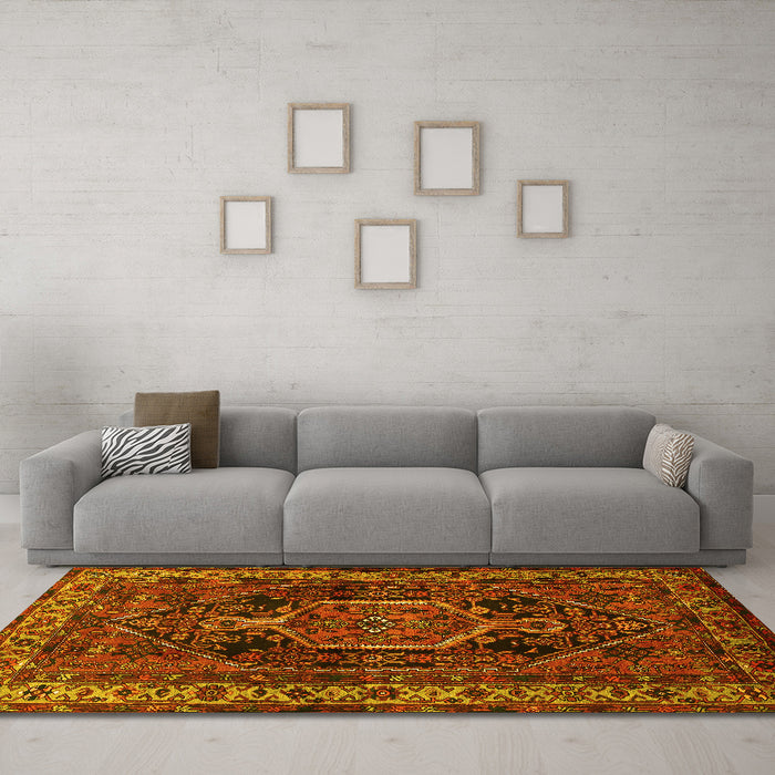Machine Washable Persian Yellow Traditional Rug in a Living Room, wshtr671yw