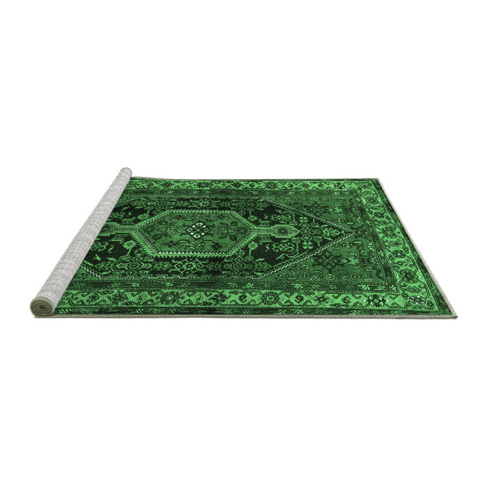 Sideview of Machine Washable Persian Emerald Green Traditional Area Rugs, wshtr671emgrn