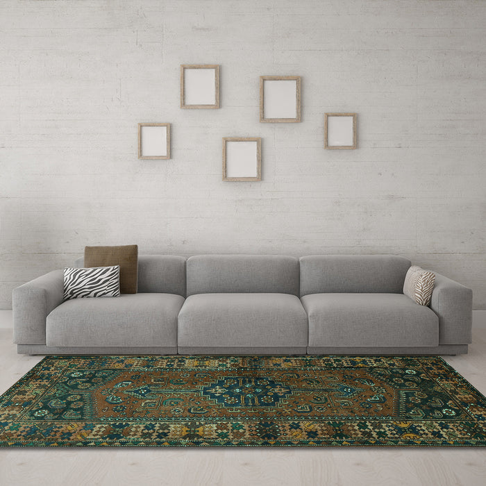Machine Washable Persian Turquoise Traditional Area Rugs in a Living Room,, wshtr672turq