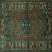 Square Machine Washable Persian Turquoise Traditional Area Rugs, wshtr672turq